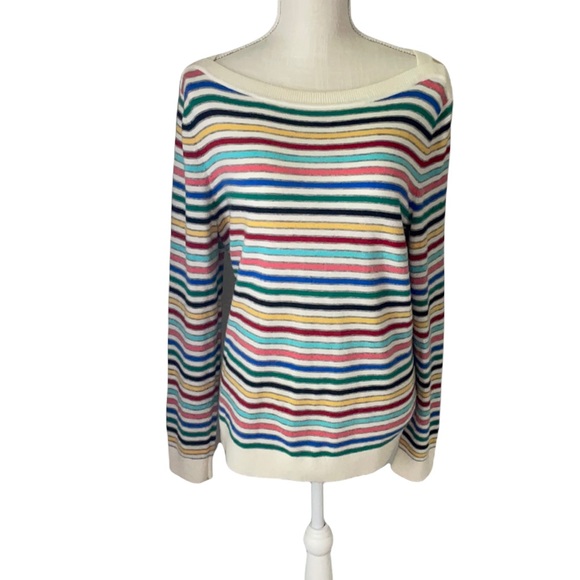 Lambswool Blend Talbots Multi Colored Striped Bateau Neck Long Sleeve Size L - Picture 1 of 6